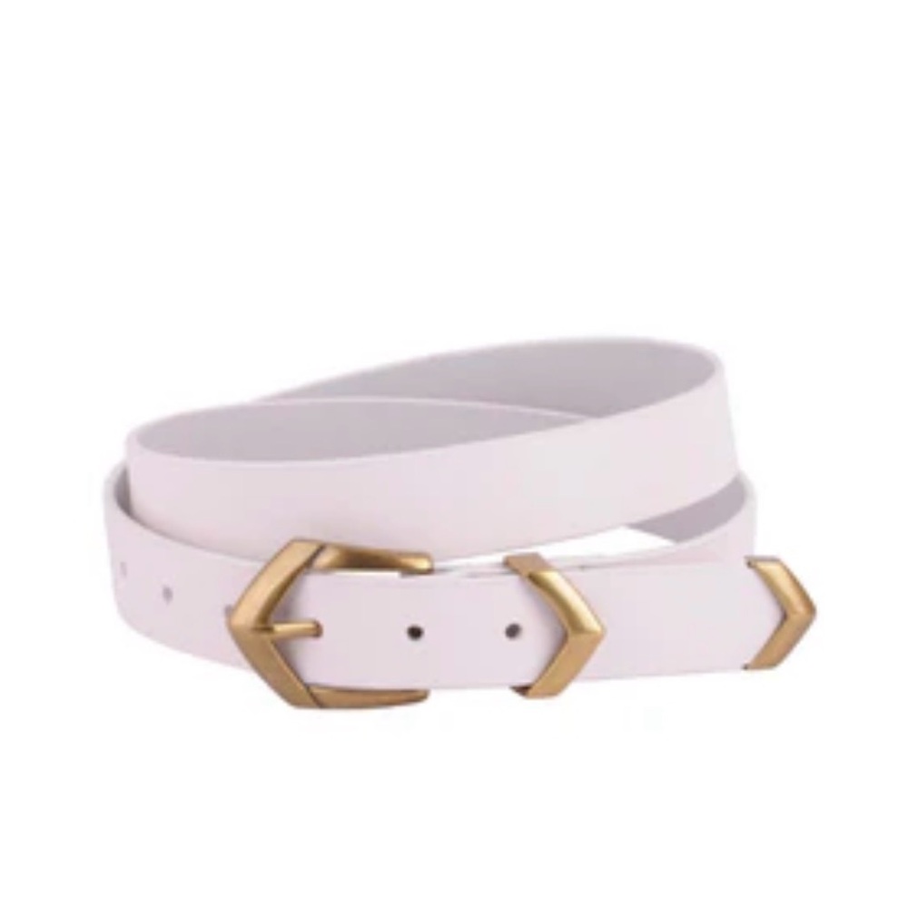 Women's White Leather Belt with Gold Buckle - Picture 2 of 5